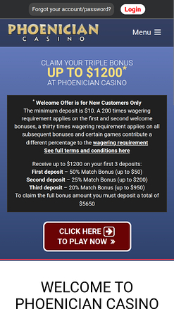 Página de inicio móvil del Casino Phoenician