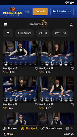 Casino móvil con crupier en vivo de Phoenician