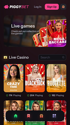 PiggyBet Casino avec croupiers en direct sur mobile