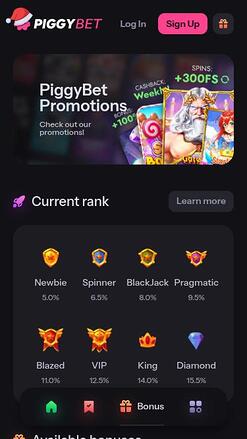 Promotions du casino PiggyBet sur mobile