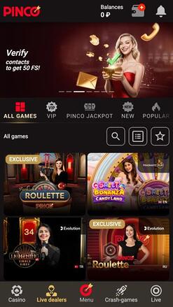 Pinco Casino Croupier en direct Mobile