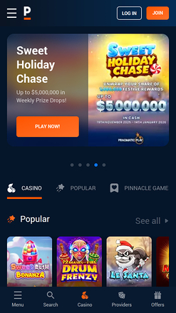 Page d'accueil mobile de Pinnacle