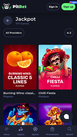 Jackpot móvil de PitBet Casino