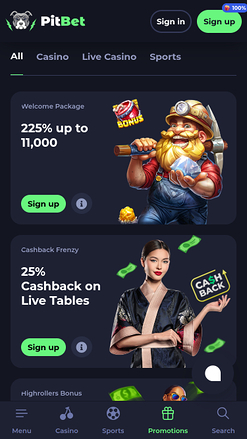 Promociones móviles de PitBet Casino