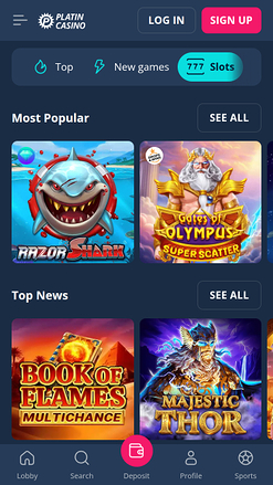 Jeux de casino Platin sur ordinateur