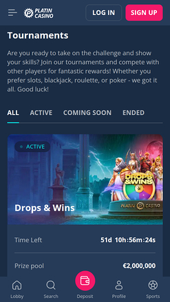Tournois mobiles de Platin Casino