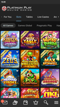 Jeux mobiles de casino Platinum Play