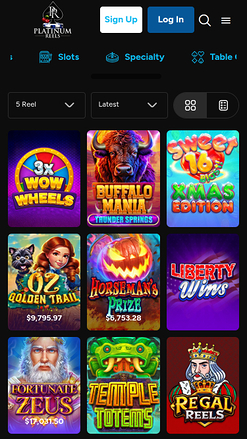 Jeux mobiles de casino Platinum Reels