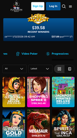 Jackpot mobile du casino Platinum Reels