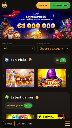 Page d'accueil mobile de Play Fortuna Casino