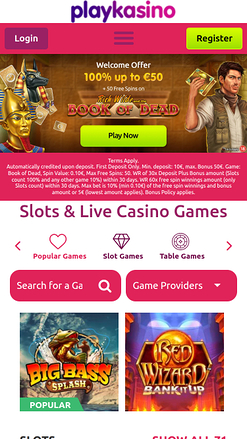 Мобильная главная страница казино Play