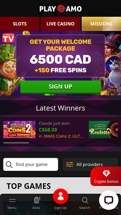 Playamo Casino Mobile Homepage
