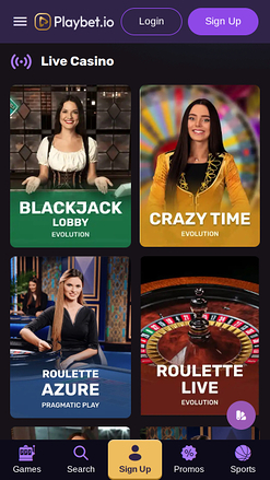 Playbet.io Casino Mobile Live Dealer