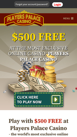 Page d'accueil mobile du casino Players Palace