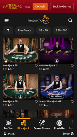 Casino mobile Players Palace avec croupier en direct