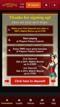 Promotions mobiles du casino Players Palace