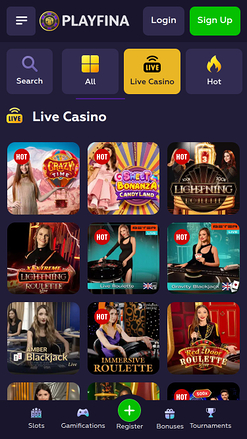 Casino mobile Playfina avec croupier en direct