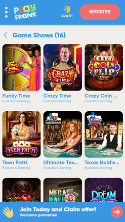 Croupiers en direct mobiles de PlayFrank Casino