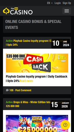 Promotions mobiles de Playhub Casino