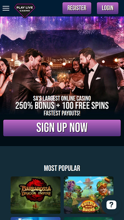 Página de inicio móvil de PlayLive Casino