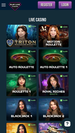 Casino móvil con crupier en vivo de PlayLive