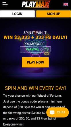 Screenshot der mobilen Radseite von Playmax Casino