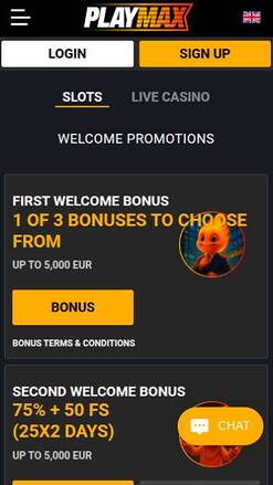 Screenshot der Seite „Mobile Promotions“ von Playmax Casino