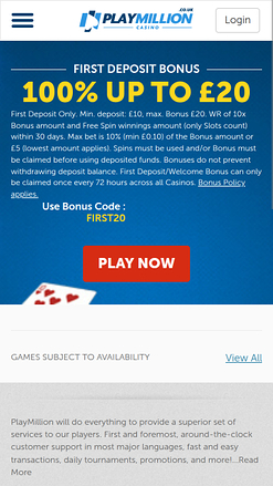 PlayMillion Casino Mobile-Homepage