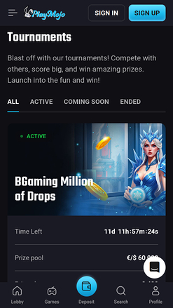 Tournois mobiles du casino PlayMojo