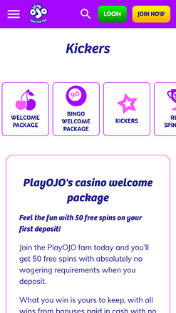 PlayOJO Casino Mobile-Aktionen