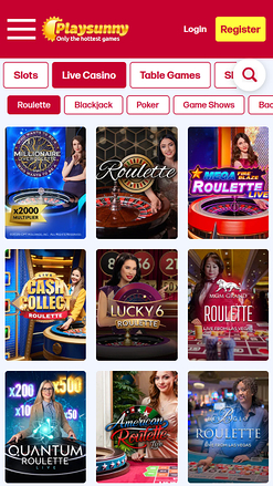 Casino móvil con crupier en vivo de PlaySunny