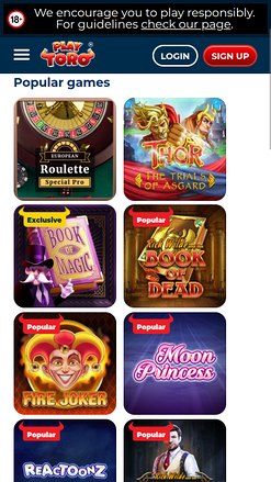 Juegos móviles del casino PlayToro