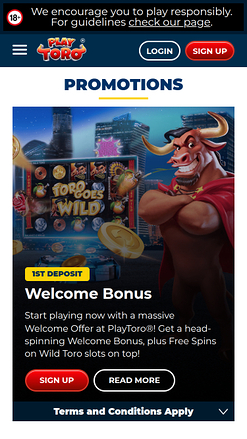 Promociones móviles del casino PlayToro