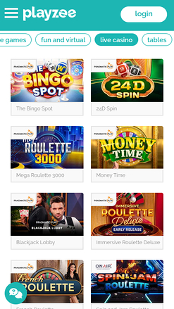 Casino mobile PlayZee avec croupier en direct