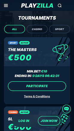 Tournois mobiles de Playzilla Casino