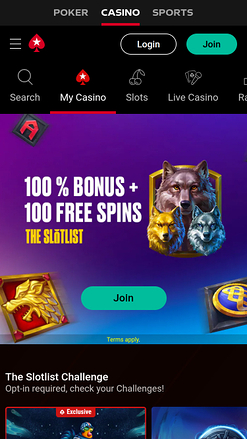 Page d'accueil mobile de PokerStars