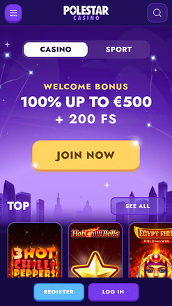 Página de inicio móvil de Polestar Casino