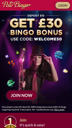 Página de inicio móvil del Casino Polo Bingo