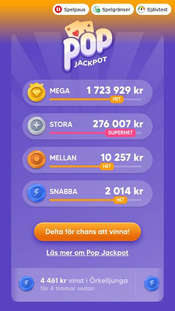 Pop Casino mobile Homepage