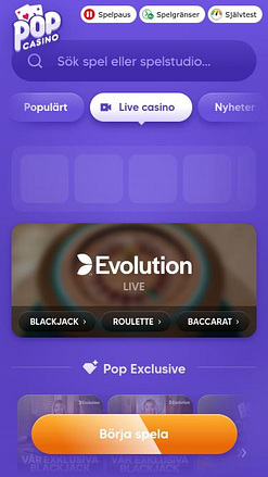 Pop Casino Live-Dealer-Mobilseite