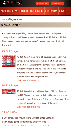 Posh Bingo mobile Bingo