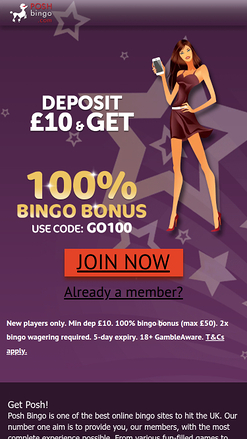 Page d'accueil mobile de Posh Bingo