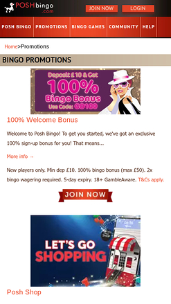 Promotions mobiles Posh Bingo