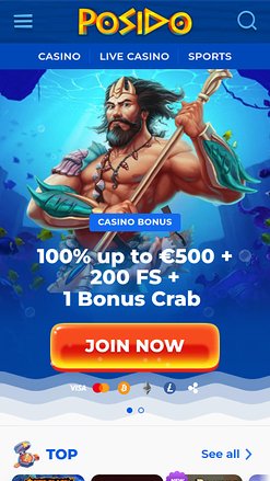 Page d'accueil mobile du casino Posido