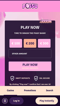 Possu Casino Mobile Page d’Accueil