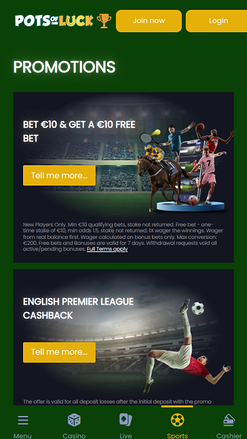 Promotions mobiles du casino Pots of Luck