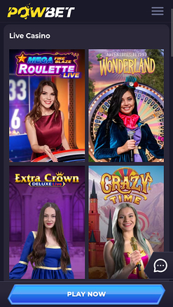 Casino mobile Powbet avec croupier en direct