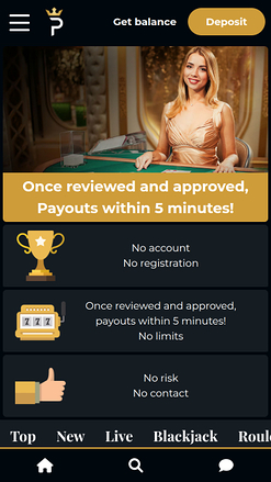 Page d'accueil mobile de Premier Live Casino