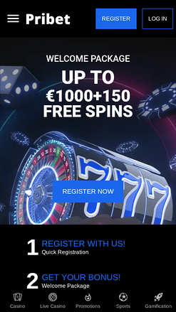 Page d'accueil mobile du casino Pribet