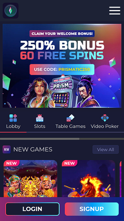 Prism Casino Mobile Homepage